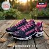 Dallas Cowboys x Breast Cancer Awareness Air Max Plus Sneakers featuring navy blue uppers, pink ribbon icons, and text.