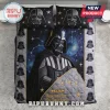 Darth Vader Personalized Galaxy Bedding Set features a black quilt, two pillowcases, space nebula print, and custom name.