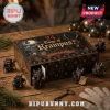 Days Of Krampus Christmas Advent Calendar featuring dark gothic illustrations and small devil figurines on wood surface.
