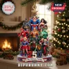 DC Justice League 2026 Personalized Christmas Ornament featuring Superman, Batman, Wonder Woman, and others on a tiered base.