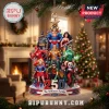 DC Justice League 2026 Personalized Christmas Ornament featuring Superman, Batman, Wonder Woman, and family text on a base.