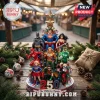 DC Justice League 2026 Personalized Christmas Ornament featuring Batman, Superman, Wonder Woman, and other heroes on a tree base.