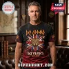 Def Leppard 50 Years Anniversary 1977-2027 T-Shirt featuring a leopard head over a Union Jack flag in black and red tones.