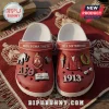 Delta Sigma Theta 1913 Limited Edition Crocs with charms featuring red clogs, elephant, crest, and scholarship icons.