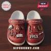 Delta Sigma Theta 1913 Limited Edition Crocs With Charms featuring red foam clogs, white straps, and Greek organization icons.