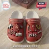 Delta Sigma Theta 1913 Limited Edition Crocs With Charms featuring crimson red footwear with Greek symbols and emblems.