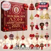 Delta Sigma Theta 2025 Figurine Advent Calendar featuring red and gold ornaments, sorority emblems, and stylized figurines.