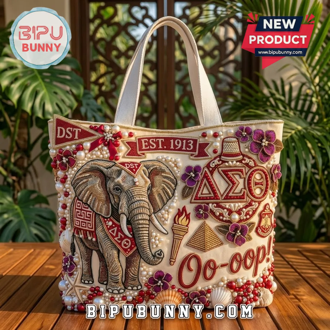 Delta Sigma Theta Beaded Elephant Tote Bag Delta Sigma Theta Beaded Elephant Tote Bag