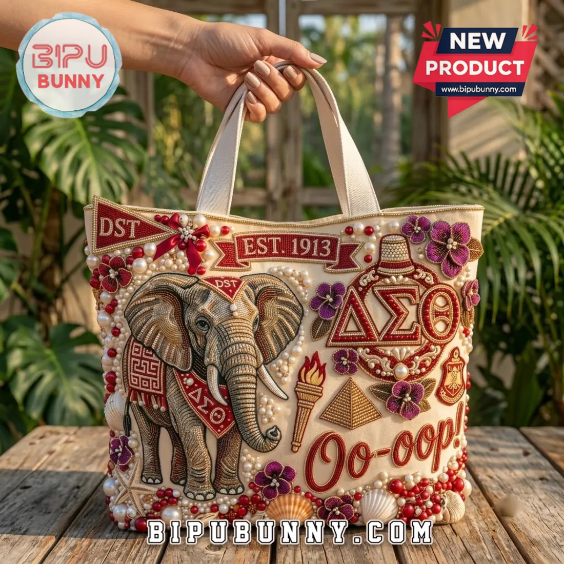 Delta Sigma Theta Beaded Elephant Tote Bag Delta Sigma Theta Beaded Elephant Tote Bag