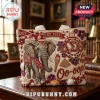 Delta Sigma Theta Beaded Elephant Tote Bag featuring intricate crimson and cream embroidery, faux pearls, and Greek letters.