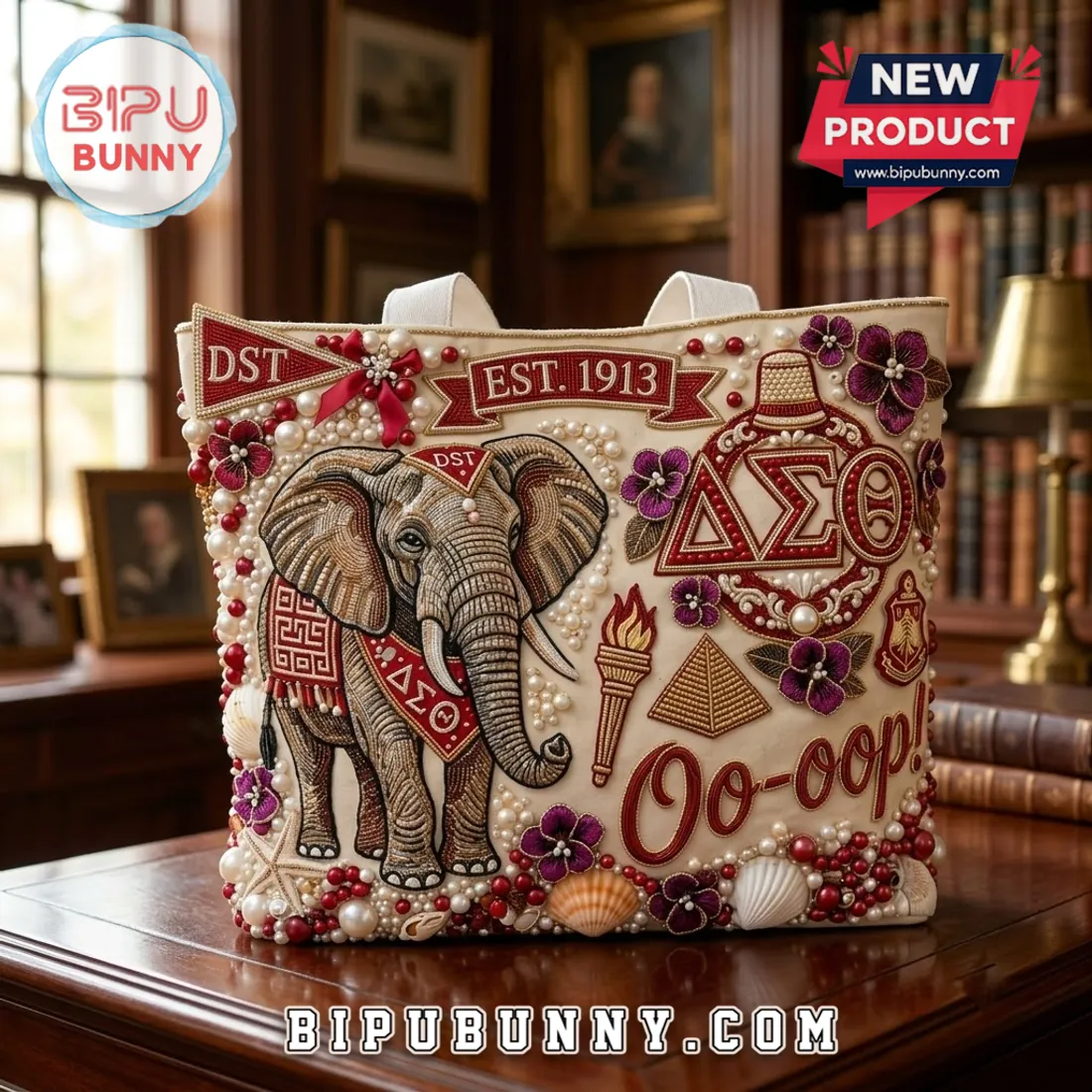 Delta Sigma Theta Beaded Elephant Tote Bag Delta Sigma Theta Beaded Elephant Tote Bag