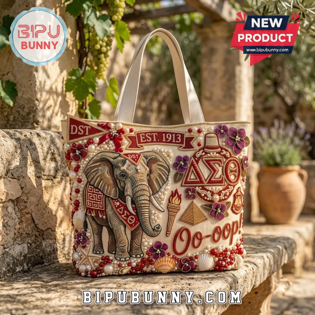 Delta Sigma Theta Beaded Elephant Tote Bag Delta Sigma Theta Beaded Elephant Tote Bag