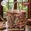 Delta Sigma Theta Beaded Elephant Tote Bag in cream canvas featuring pearl accents, red embroidery, and gold Greek letters.