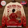 Delta Sigma Theta Cream Autumn Crewneck Ugly Sweater featuring a woman in a red dress with sorority symbols and maple leaves.