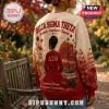 Delta Sigma Theta Cream Autumn Crewneck Ugly Sweater features red Greek letters, sorority imagery, and fall maple leaves.