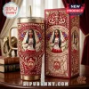 Delta Sigma Theta Crimson and Cream Stanley Tumbler featuring an African American sorority member illustration and logo.