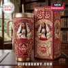 Delta Sigma Theta Crimson and Cream Stanley Tumbler featuring an African American woman portrait, floral motifs, and logos.