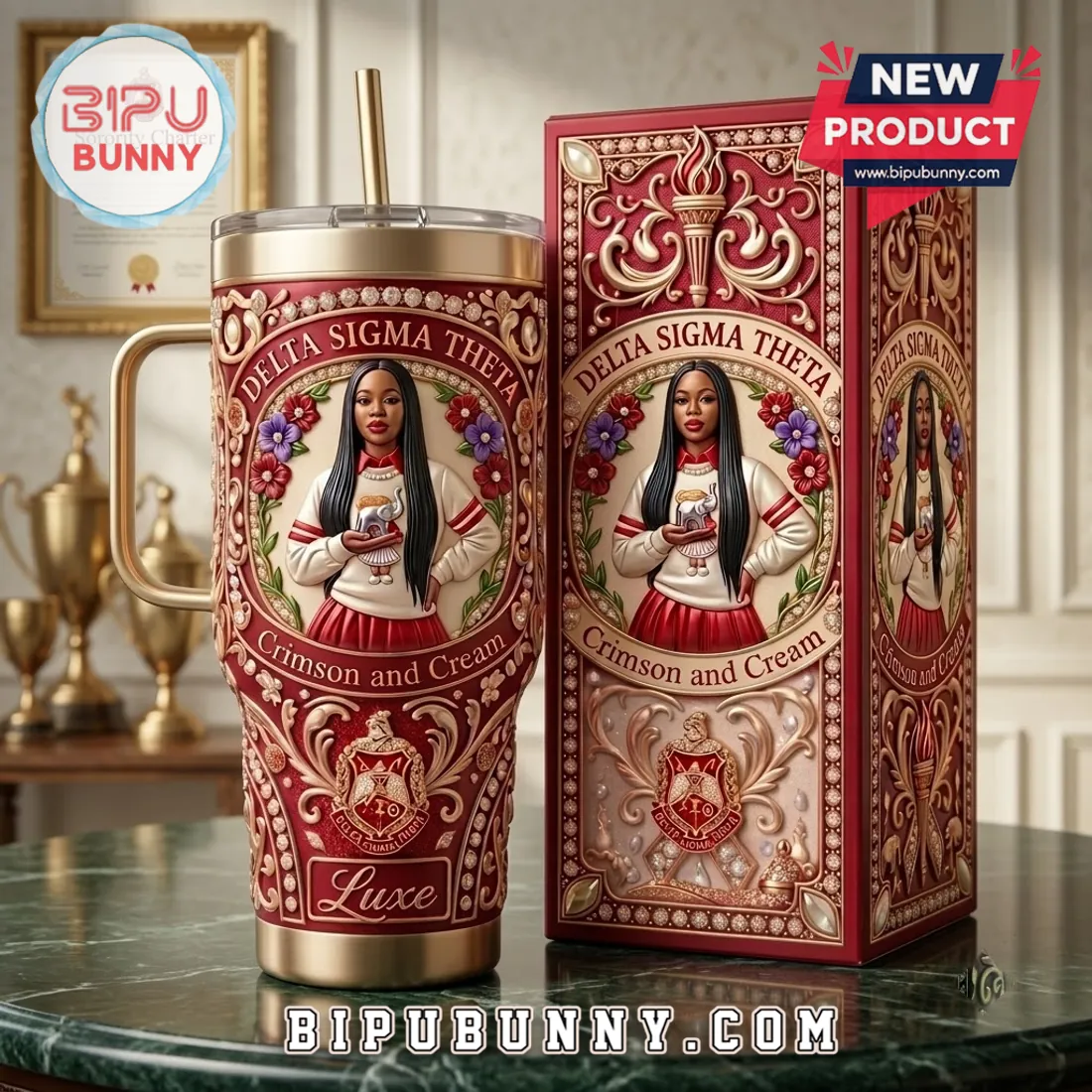 Delta Sigma Theta Crimson and Cream Stanley Tumbler Delta Sigma Theta Crimson and Cream Stanley Tumbler