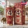 Delta Sigma Theta Crimson and Cream Stanley Tumbler featuring a woman, ornate floral patterns, an elephant, and gold accents.