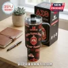 Delta Sigma Theta Custom 40oz Handle Tumbler featuring red and white Greek crests, roses, and personal name customization.