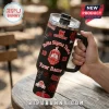 Delta Sigma Theta Custom 40oz Handle Tumbler in black with red rose graphics, sorority crest, and custom name placeholder.