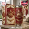 Delta Sigma Theta Embossed YETI Stanley Tumbler with gold floral accents, crimson base, and Greek organization crest.