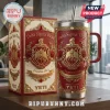 Delta Sigma Theta Embossed YETI Stanley Tumbler in crimson and cream with gold crest detailing and red gem accents.
