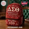 Delta Sigma Theta Embroidered Custom Name Backpack in crimson red with white sorority symbols, text, and diamond accents.
