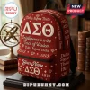 Delta Sigma Theta Embroidered Custom Name Backpack in cardinal red with white Greek lettering, diamond icons, and 1913 text.
