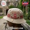 Delta Sigma Theta Grey Embroidered Bucket Hat featuring a red crest, 1913 patch, and Greek letters on a distressed fabric.
