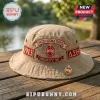 Delta Sigma Theta Grey Embroidered Bucket Hat featuring a crest, 1913, and Greek lettering on a wooden surface.