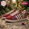 Delta Sigma Theta Maroon Elephant Pattern Casual Shoes with purple floral embroidery and white stripes on a stone floor.