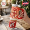Delta Sigma Theta Omicron Beta Custom Name Stanley Tumbler featuring red and cream colors, sorority crest, and straw lid.