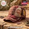Delta Sigma Theta Red Distressed Baseball Cap featuring embroidered Greek letters, 1913, and sorority crest on fabric.