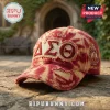 Delta Sigma Theta Sorority Tie Dye Distressed Baseball Cap in red and tan with embroidered Greek letters and crest.