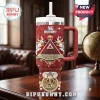 Delta Sigma Theta Stanley Tumbler 40oz with red rhinestone finish, featuring gold Greek letters, roses, and elephant emblem.