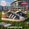 Denver Broncos NFL Casual Sneakers featuring United in Orange text, navy blue and tan colors, and stadium graphics.