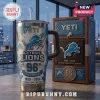 Detroit Lions 96th Anniversary Stanley Tumbler 40oz with team logos, blue splatters, and matching commemorative display box.