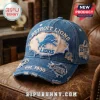 Detroit Lions Distressed Vintage Denim Baseball Cap with frayed edges, team logo patch, and embroidered 1930 detailing.