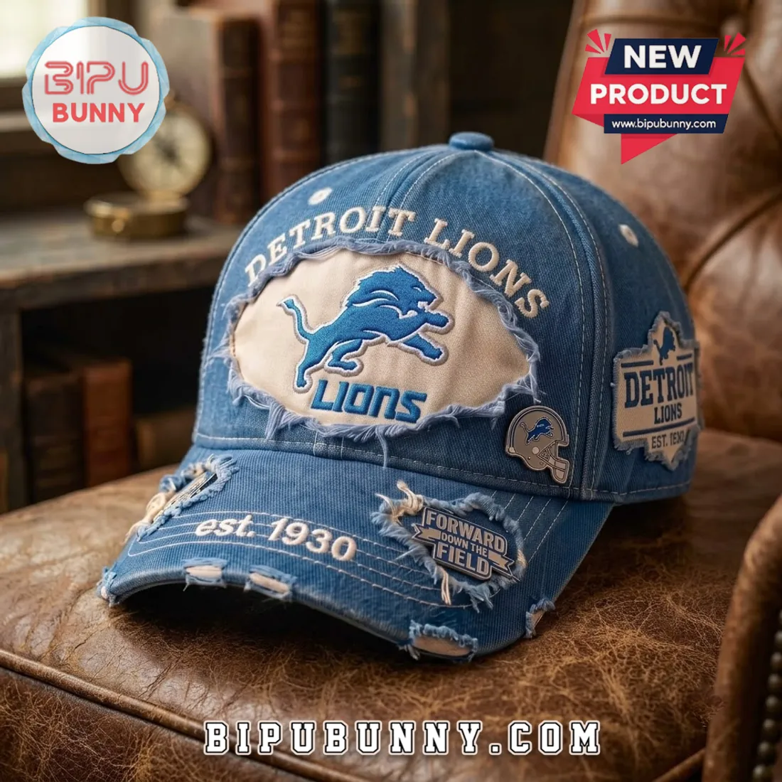 Detroit Lions Distressed Vintage Denim Baseball Cap Detroit Lions Distressed Vintage Denim Baseball Cap