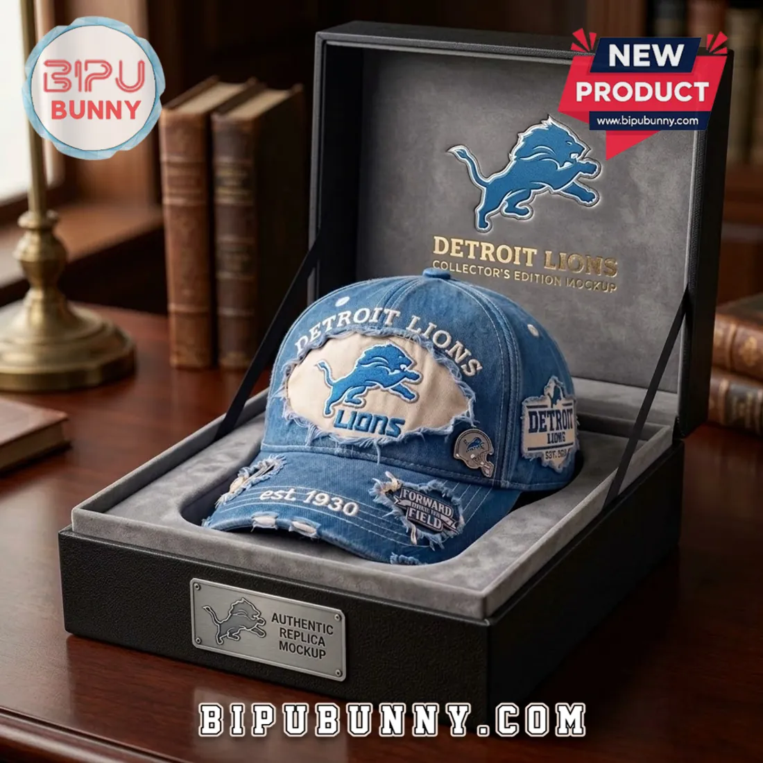 Detroit Lions Distressed Vintage Denim Baseball Cap Detroit Lions Distressed Vintage Denim Baseball Cap