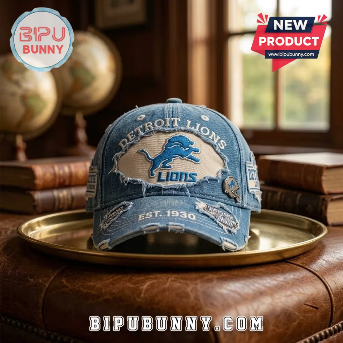 Detroit Lions Distressed Vintage Denim Baseball Cap Detroit Lions Distressed Vintage Denim Baseball Cap