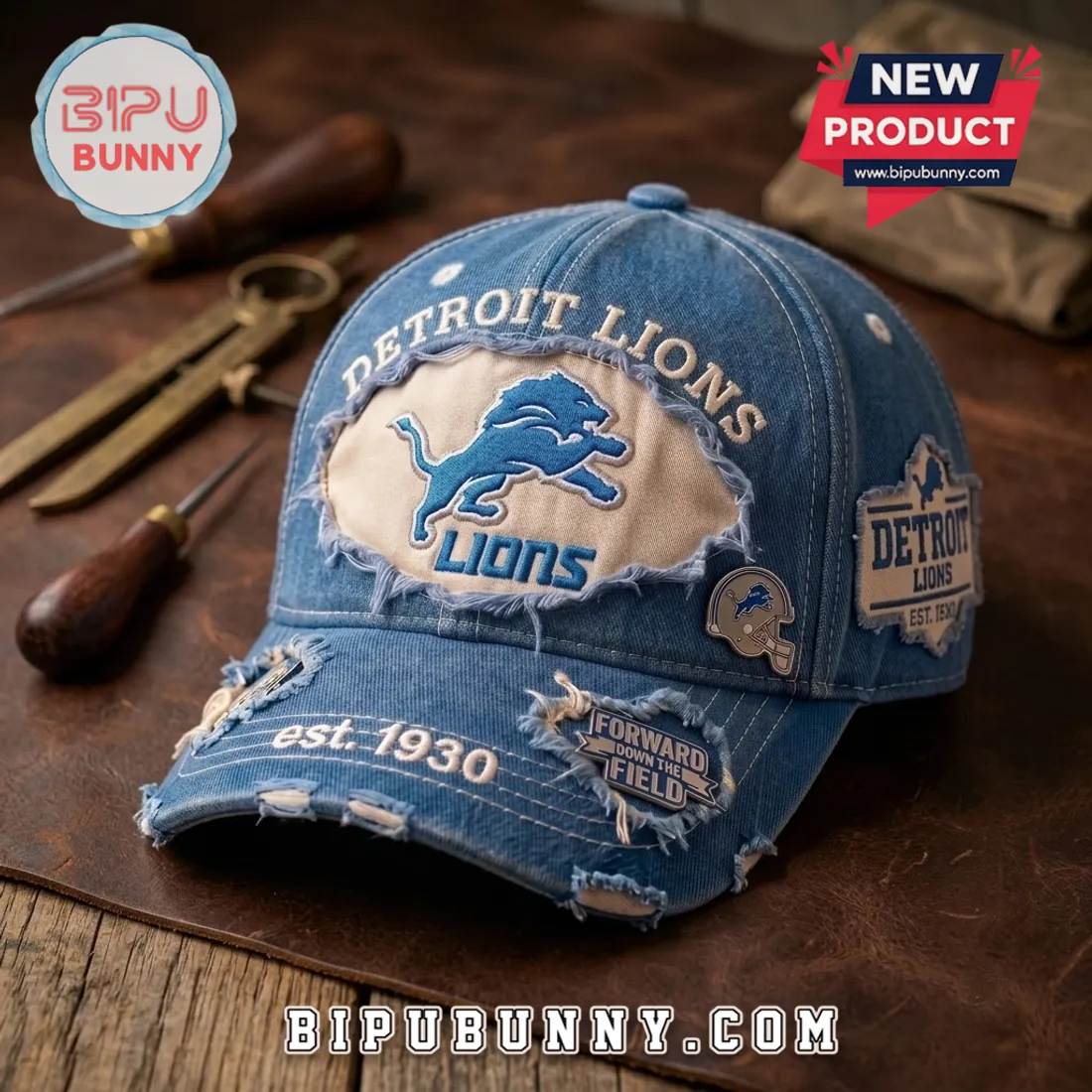 Detroit Lions Distressed Vintage Denim Baseball Cap Detroit Lions Distressed Vintage Denim Baseball Cap