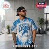 Detroit Lions NFL Bleached Tie-Dye T-Shirt featuring Honolulu blue and silver colors, team logo, and vintage typography.
