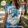 Detroit Lions NFL Bleached Tie-Dye T-Shirt featuring team name, logo, and Honolulu Blue and Silver accents on white fabric.