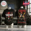 Devo New Wave Are We Not Men Orange T-Shirt showing front and back views with band graphics on black cotton fabric.
