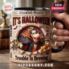 Disney Character Halloween Ceramic Coffee Mug featuring Goofy and Pluto as vampires on a vintage newspaper design.