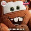 Disney Pixar Cars Tow Mater plush pillow featuring a brown soft-touch exterior with embroidered green eyes and large teeth.