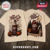 Dr Pepper 23 Flavors Fright Edition Cream T-Shirt featuring vintage potion bottle, ghosts, pumpkins, and a haunted mansion.