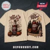 Dr Pepper 23 Flavors Fright Edition cream t-shirt with spooky Halloween graphics, pumpkins, ghosts, and haunted castle art.